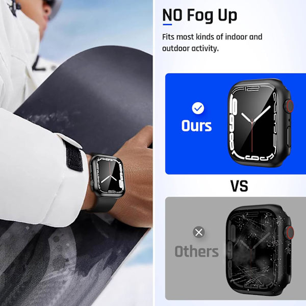 Vandtæt etui til Apple Watch Series 8 skærm Sort Black 45mm