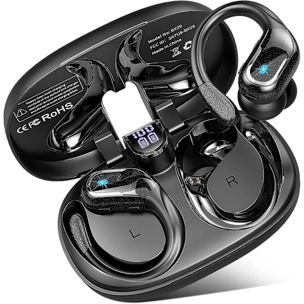 Trådløse hodetelefoner, 90 timer Bluetooth 5.3 hodetelefoner trådløse løping med ENC støydemping mikrofon, IP7 vanntett Bluetooth-hodetelefoner