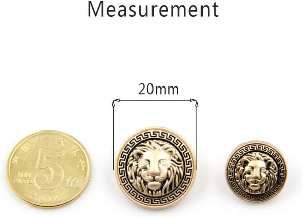 Premium metal knapper med prægede løvehoveder, til gør-det-selv