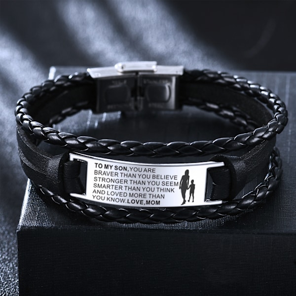 Til min søn Læderarmbånd Rustfrit stål Korrosionsjusterbart armbånd Adjustable