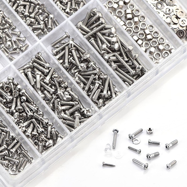 1000 stk. Mikrobriller Forma Mini Solbriller Assortert Skruesett for Urmakermutter Reparasjonssett for Rustfrie Stålskruer