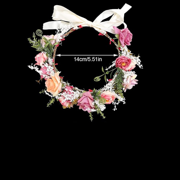 Blomsterkrans Blomsterkrone Hodebånd, Rose Bryllup Hårtilbehør med Sett, GuKKK Blomsterhodebånd Justerbart Belte, Hårbånd Blomster[qb]
