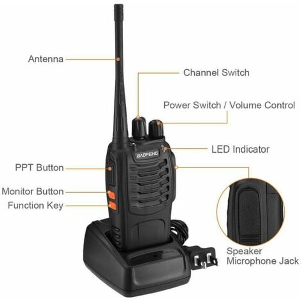 Walkie Talkie Tvåvägsradio 16 Kanaler Uppladdningsbar PMR 446 Lång Räckvidd Walkie Talkie med 2 Originala Hörlursstativ