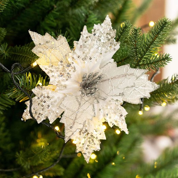 6 st julstjärnor prydnadsnålar, konstgjorda sidenblommor för julgran Sliver