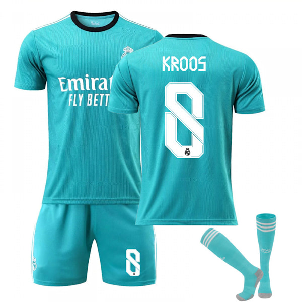 21/22 Real Madrid 2 Borte Grønn Jersey Set Barn Voksne Fotball Fotballskjorte Treningsskjorte Dress No.8 KROOS No. 8 KROOS 26