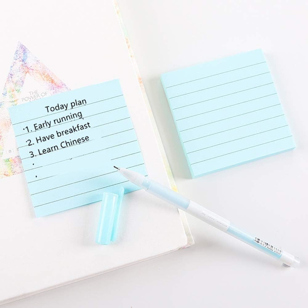 5 stk. Linjerede Sticky Notes Små Kvadratiske Neonfarver Forskellige Sticky Notes til Kontor, Studie eller Daglig Brug
