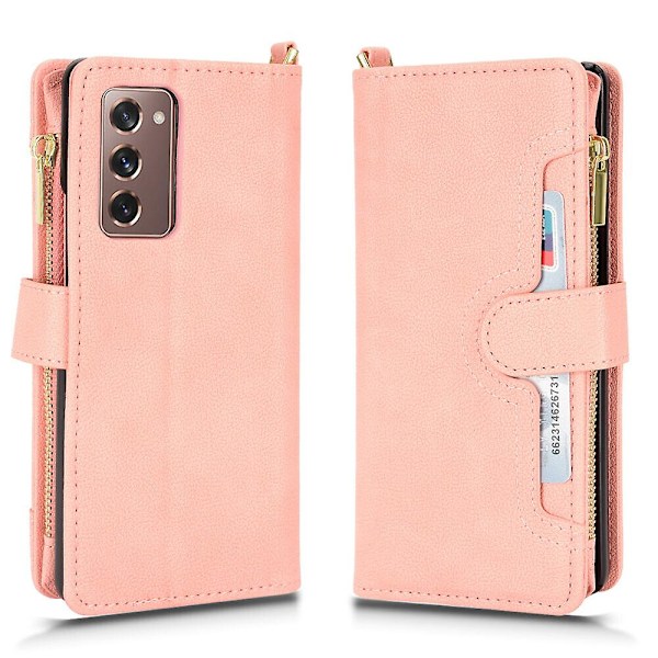 Etui til Samsung Galaxy Z Fold 2 Cover Lynlås Magnetisk Tegnebog Kort Holder PU Læder Flip Etui Pink Pink A