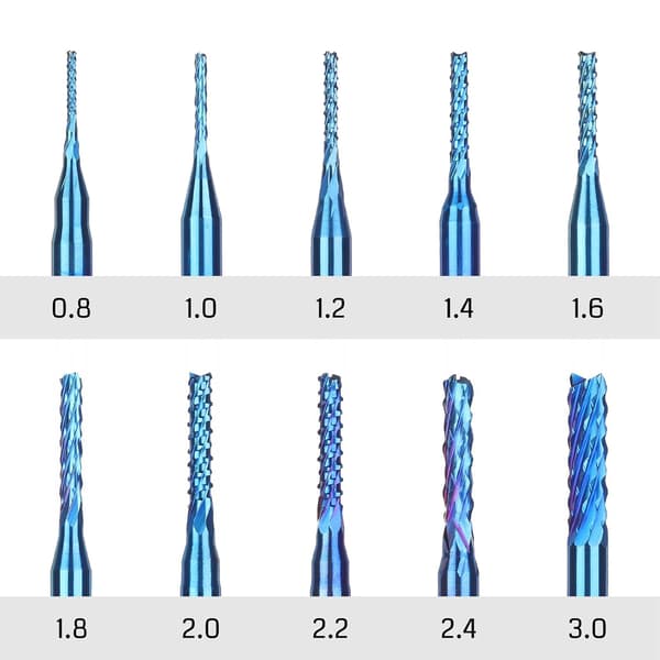 10 stk. Nano Blå Belægning CNC Router Bits 0,8-3mm 1/8 Tomme Skaft