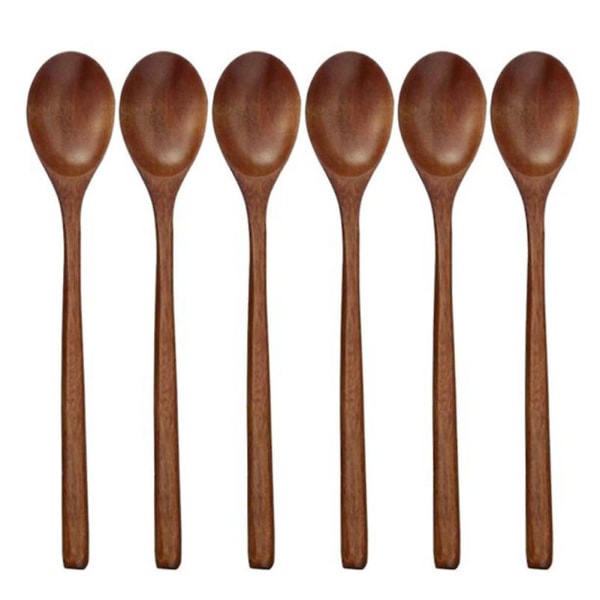 6pcs Korean style long handle restaurant for soup wooden spoon stirring picnic