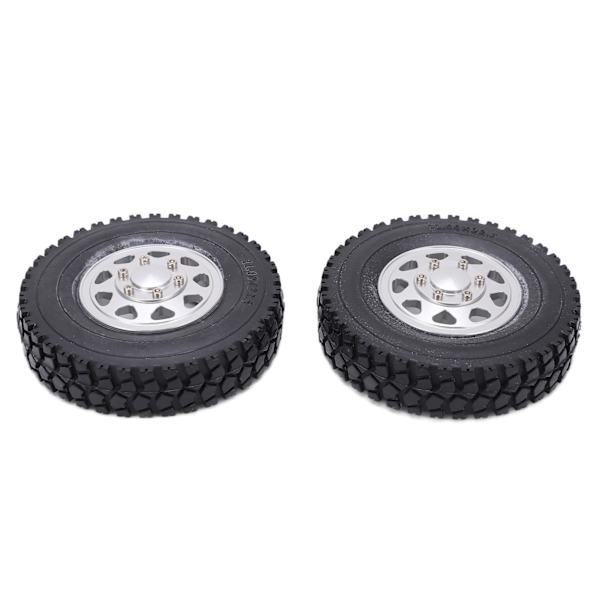 2 st metallnav med gummidäck för Tamiya 1/14 RC trailer dragbil lastbil silver