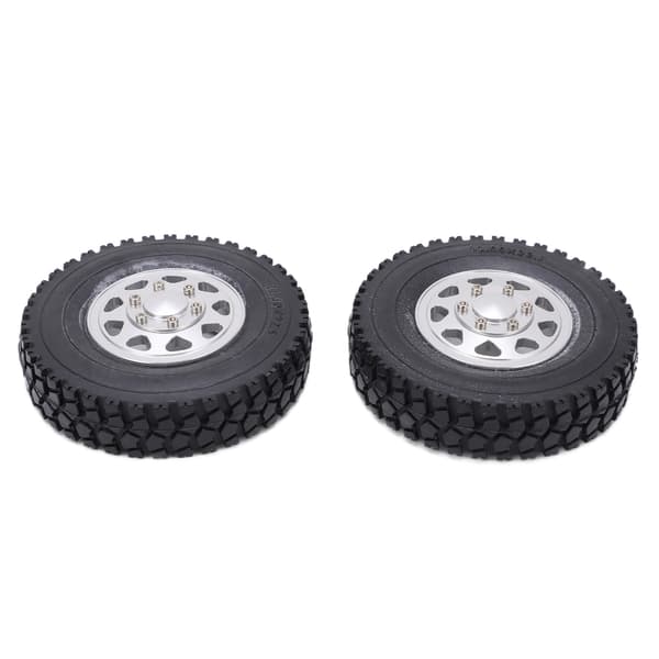2 stk metallnav med gummidekk for Tamiya 1/14 RC tilhenger traktor lastebil bil sølv