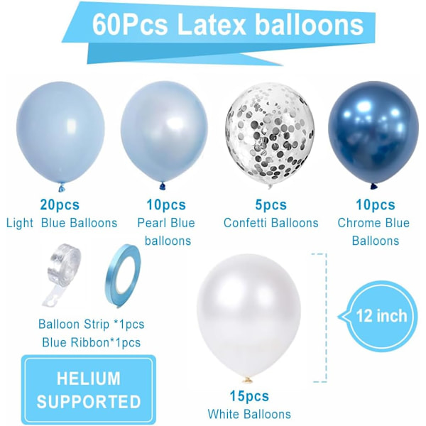 Blå set, 60 st ballonger, ljusblå ballonger, blå w
