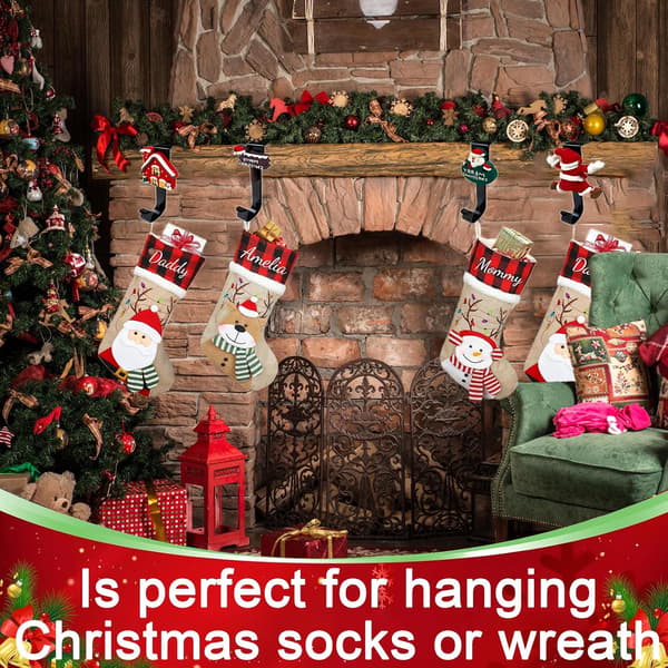 Julstrumphängare för spiselkrans, julstrumphängare för öppen spis, julstrumpkrok (4-pack)