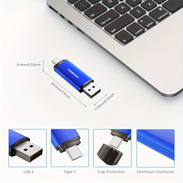VANSUNY 32G/64GB/128G USB Type-C -muistitikku 2-in-1 Dual Flash Drive USB A + USB C OTG -muistitikku