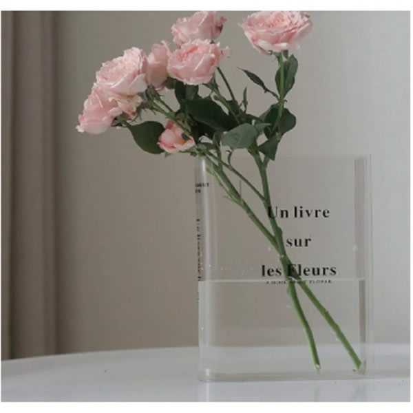 Bogvase i klar akryl, transparent vase til blomster, 20 cm højde Borddekoration, bogtype Blomster vase dekorativ vase