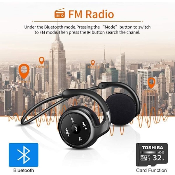 Langaton Bluetooth-kuuloke, langaton Bluetooth-kuuloke urheilu vedenpitävä Hi-Fi-stereotuki sisäänrakennettu mikrofoni SD-kortti FM-radio, 151