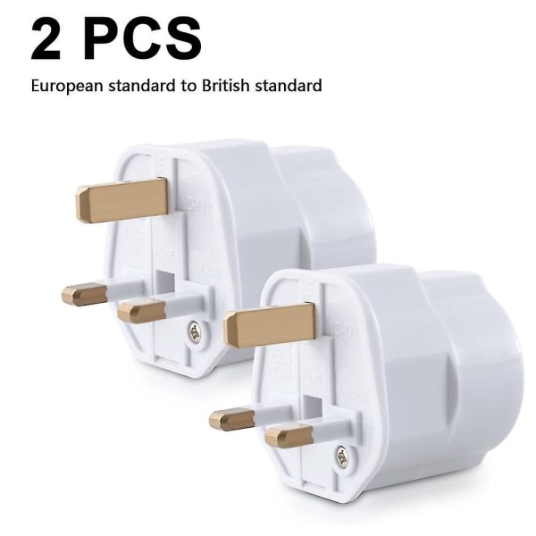 2x Reiseadapter Adapterplugg for England - Reisekontakt Strøm Eu Til Uk Stikkontakt - Reisekontakt Hvit