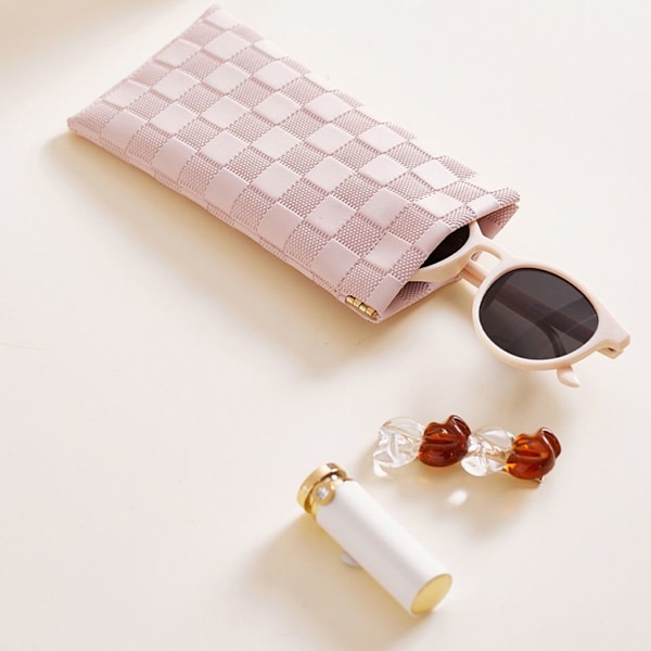 Brilleetui i læder, blødt etui til kvinder, mænd og børn, 2-pak, pink + hvid[qb]