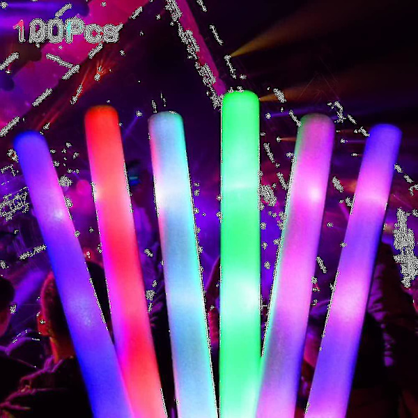 6 stk. LED Glow Foam Sticks - Multifarvede Blinkende Skumstænger til Fester, Koncerter, Bryllupper, Fester