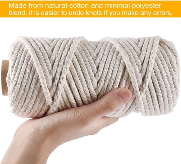 6mm Makrame-snøre, 50 meter tykk bomullsmakrame-tau (Beige)