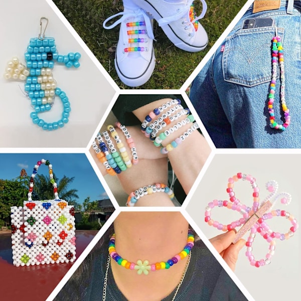 4000 Ponyperler Kit, 2400 Regnbue Kandi Perler og 1600 Bogstavperler, 24 Farver Plastik Håndværk Perler i Bulk til Armbånd Smykker Grey