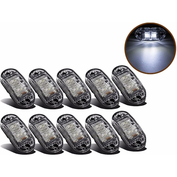 10X 2 LED Sidemarkerlys 12/ 24V Tilhenger Sidelys Advarsels Hvit Lys for Lastebil Bobil Caravan White