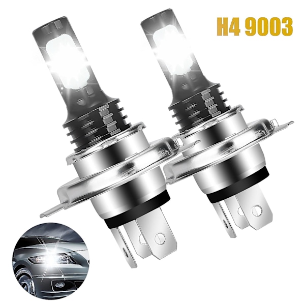 2 stk H4 LED-pærer, 14000 lm Hi/lo-strålekasterkonverteringssett (6000k hvit)