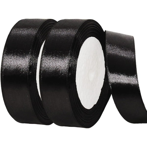 2x22m sort bånd 25mm til gaveindpakning, satinbånd Sort Halloween bånd dekorativt ballonbånd bånd til fødselsdagskagedekoration
