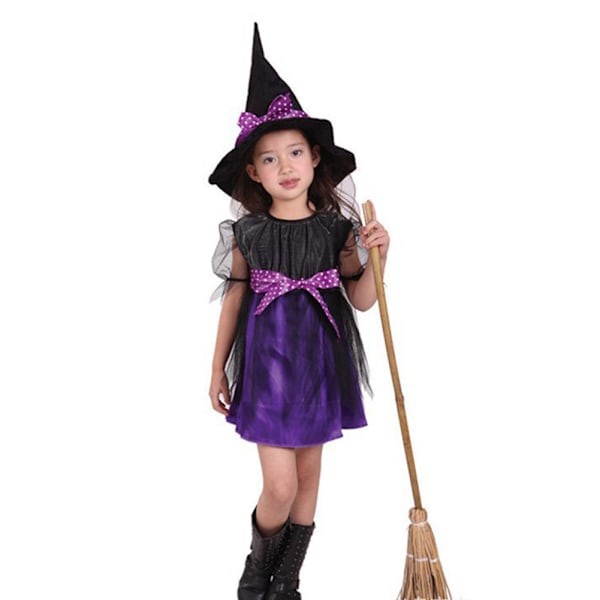 Barn Halloween-kostyme Barn Heksekostyme Halloween-klær Cosplay-rekvisitter b purple 160cm short witch