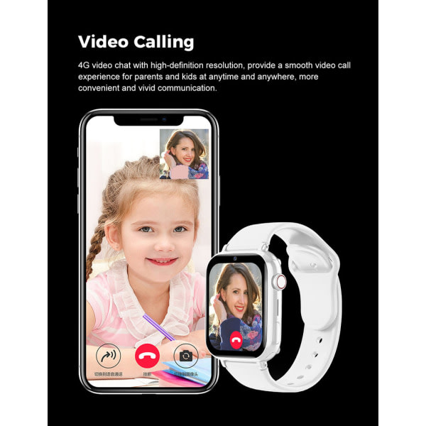 Børns 4G Smart Watch SOS GPS Lokation Tracker Sim-kort Videoopkald WiFi Chat Kamera Lommelygte-sort sort szq