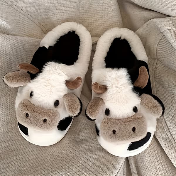 Søde tyksålede hjemmesko med ko-print, behagelige varme indendørssko til mænd og kvinder, efterår vinter Cows EU 35