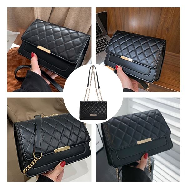 Lille Quiltet Crossbody Taske til Kvinder Quiltet Skuldertaske Sort