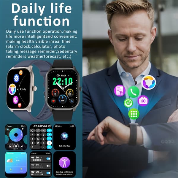 2.01\" Stor skärm Smart Watch (Ring/Svara samtal), Full Touch BT Samtal Smartwatch Kompatibel