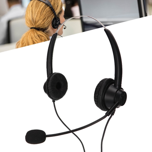 H360DRJ Binaural Telefon Hovedtelefon Sort Støjreducerende Dobbeltsidet Headset til Call Center Online Kurser