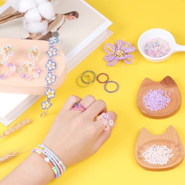 Glass Beads Kit 9600stk, DIY-perler til smykkefremstilling, 4mm