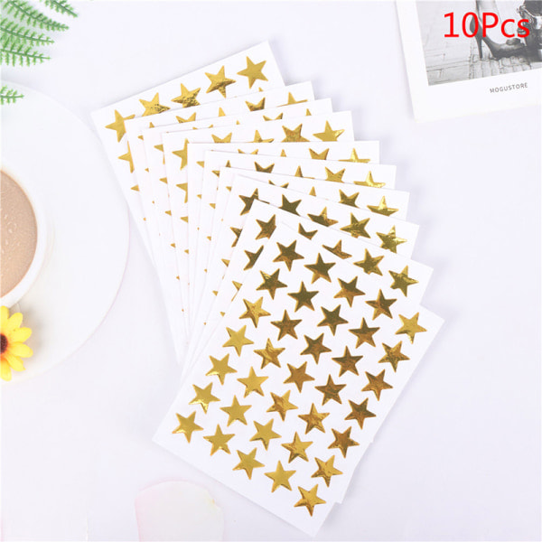 10 pcs child reward lightning sticker Five-pointed star itself Gold