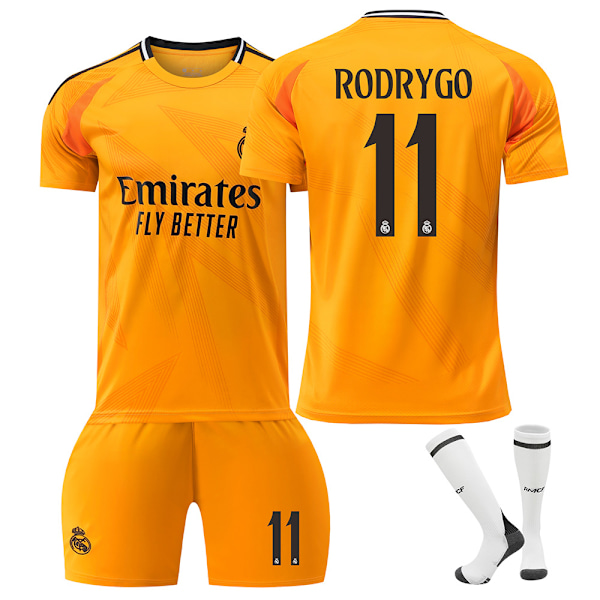 24-25 Real Madrid Bortefotballdrakter Barn Fotballutstyr Nr.11 Rodrygo No.11 Rodrygo XXL