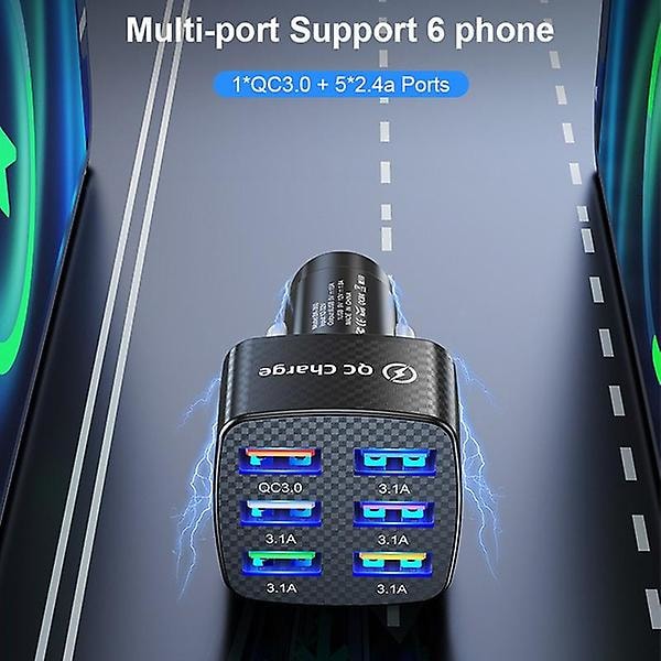 6 Porter USB Billader 75W Rask 15A Mini Hurtiglading for Mobiltelefonlader Adapter i Bil BC B