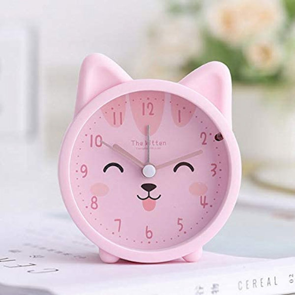 JUSTUP Lasten Söpö Eläin Koira/Kissa Herätyskello Hiljainen Ei-Tikittävä Silikoni Kello Yövalo Matka Kello --- Pinkki Kissa-WELLNGS