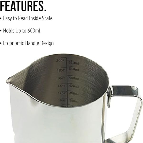 600 ml Barista Mælkekander, Mælkeskummer Metal Dampdyser Ideel Rustfrit Stål Mælkeskummer Mælk Kaffe Maskine Tilbehør