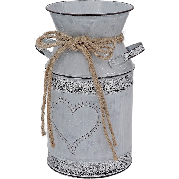 Metall Shabby Chic Blomvas Rustik Kannvas Vintage Grå Vas 19 cm H