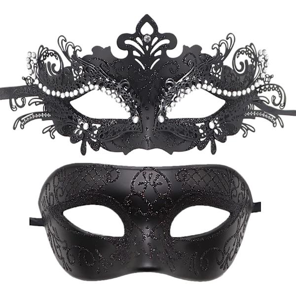 Par av Maskerad Mask Metall Järn Fjäril Bal Mask (Svart) 2 Stycken black