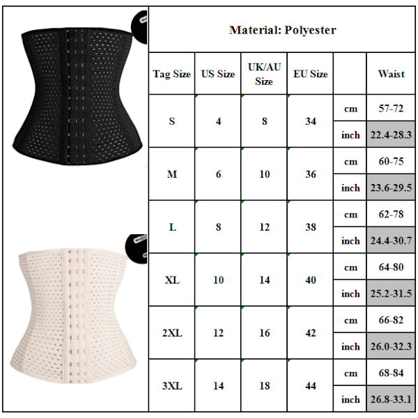 Kvinnors smala korsett midjetränare Shapewear Body Belly Band - på lager svart black S