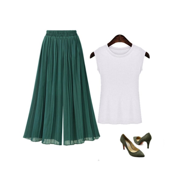1 st Kvinnors Elastisk Midja Chiffon Vida Ben Byxor Lös Plisserad Vida Ben Byxor (Grön L)GrönXL Grön Green XL