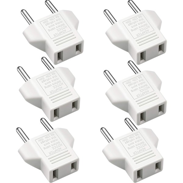 US til EU-adapter, [6-pakning] 2-pin CN Kina US-Amerika til 2-pin EU
