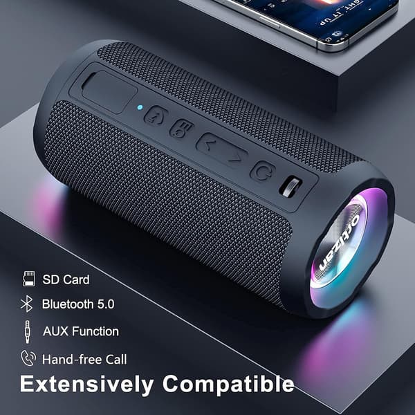 Bærbar trådløs Bluetooth-høyttaler, LED-lys, IPX7 30H avspilling