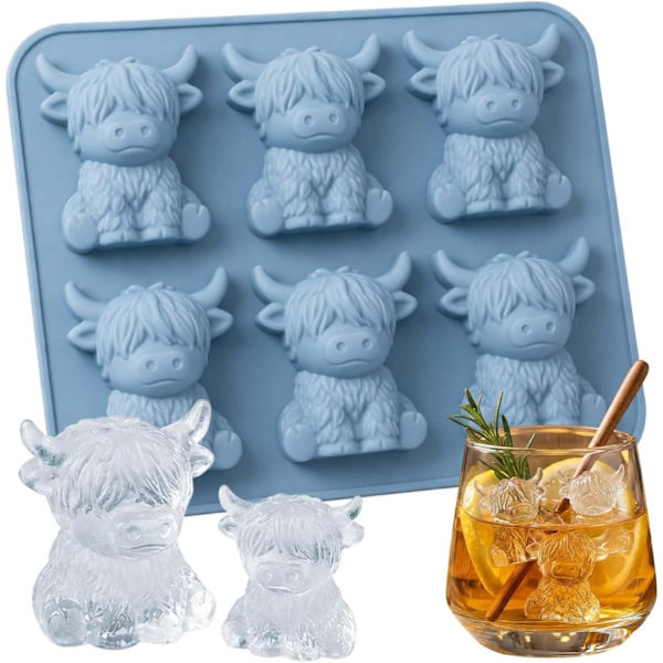 Mini Highland Ko Isbitsform, 3D Silikonform för Isbitar i Koform, Silikon Djur Isbitsform