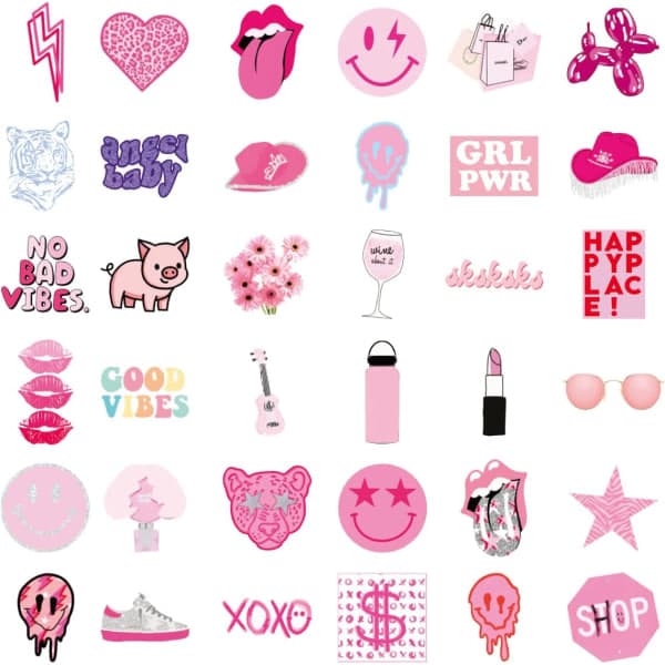 100 kpl Preppy-tarroja Pinkki tarrapakkaus