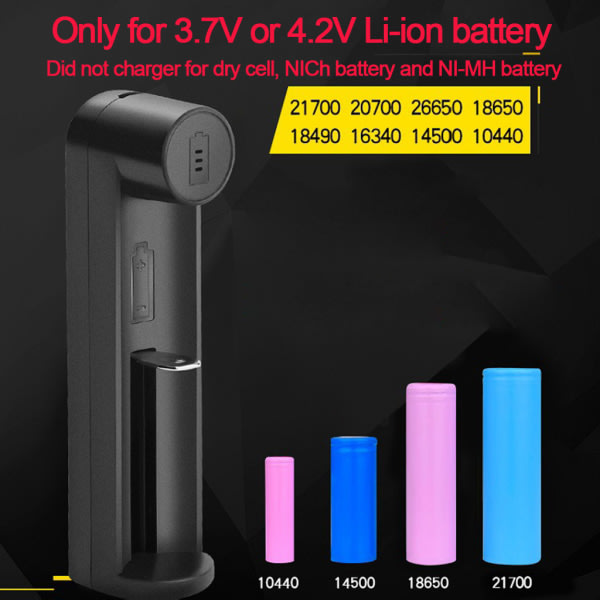 USB-port Li-ion-batterioplader til 21700/20700/26650/18650/18490 3.7V batteri