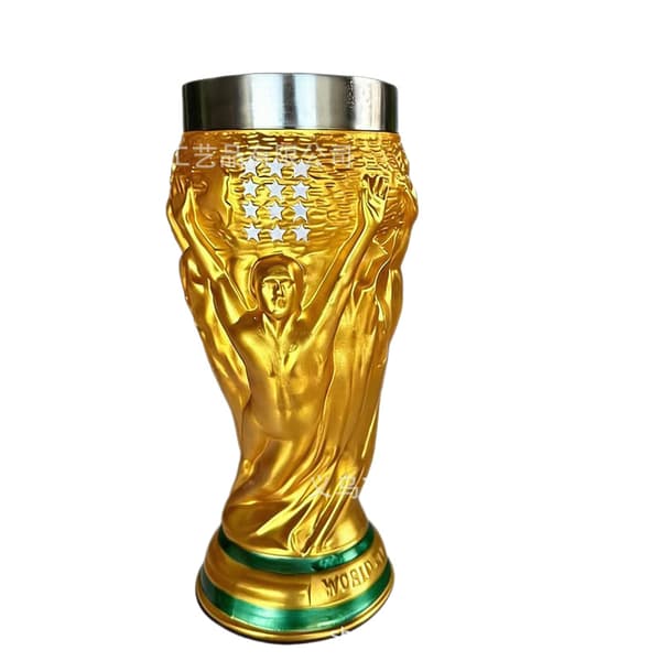 Världscup ölmugg rostfritt stål foder fotboll trofé kopp harts bar fest dryckesdekor